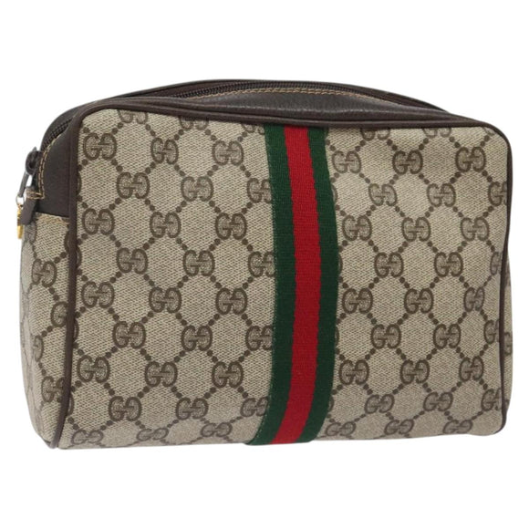 GUCCI GG Supreme Web Sherry Line Clutch Bag PVC Beige Red Green Auth BA1822