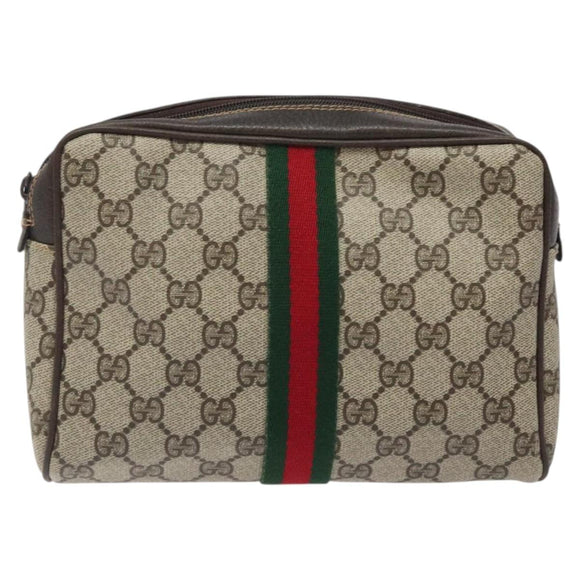 GUCCI GG Supreme Web Sherry Line Clutch Bag PVC Beige Red Green Auth BA1822