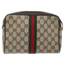 GUCCI GG Supreme Web Sherry Line Clutch Bag PVC Beige Red Green Auth BA1822-2