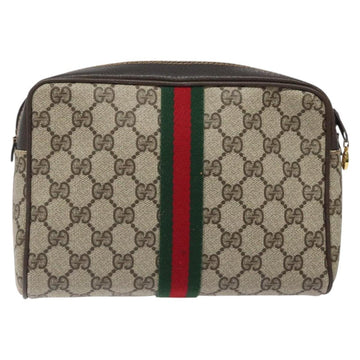 GUCCI GG Supreme Web Sherry Line Clutch Bag PVC Beige Red Green Auth BA1822 - 0
