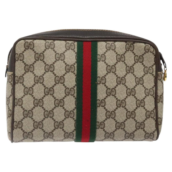GUCCI GG Supreme Web Sherry Line Clutch Bag PVC Beige Red Green Auth BA1822
