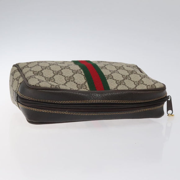GUCCI GG Supreme Web Sherry Line Clutch Bag PVC Beige Red Green Auth BA1822