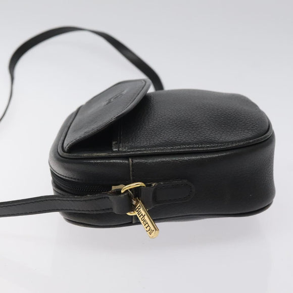 Burberrys Shoulder Bag Leather Black Gold Auth BA1828