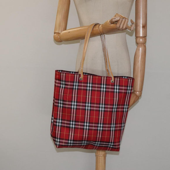 BURBERRY Nova Check Tote Bag Nylon Red Auth BA1829