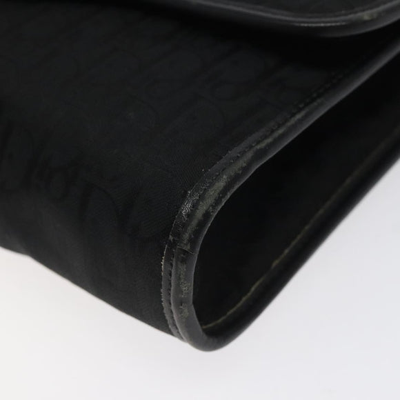 Christian Dior Trotter Canvas Shoulder Bag Black Gold Auth BA1830