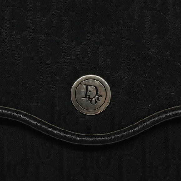 Christian Dior Trotter Canvas Shoulder Bag Black Gold Auth BA1830