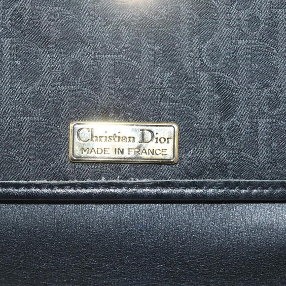 Christian Dior Trotter Canvas Shoulder Bag Black Gold Auth BA1830