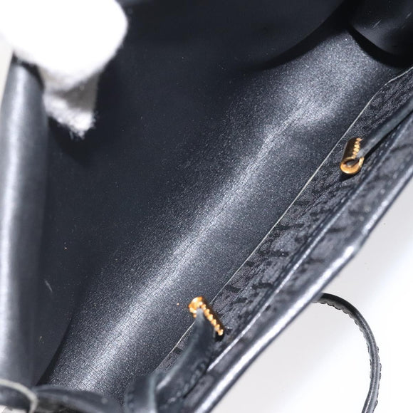 Christian Dior Trotter Canvas Shoulder Bag Black Gold Auth BA1830