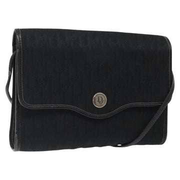 Christian Dior Trotter Canvas Shoulder Bag Black Gold Auth BA1830