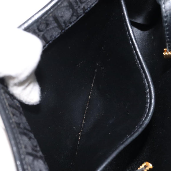 Christian Dior Trotter Canvas Shoulder Bag Black Gold Auth BA1830
