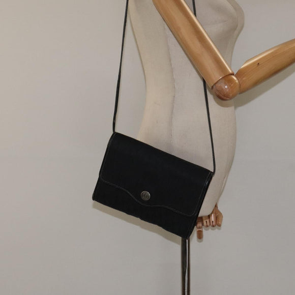 Christian Dior Trotter Canvas Shoulder Bag Black Gold Auth BA1830
