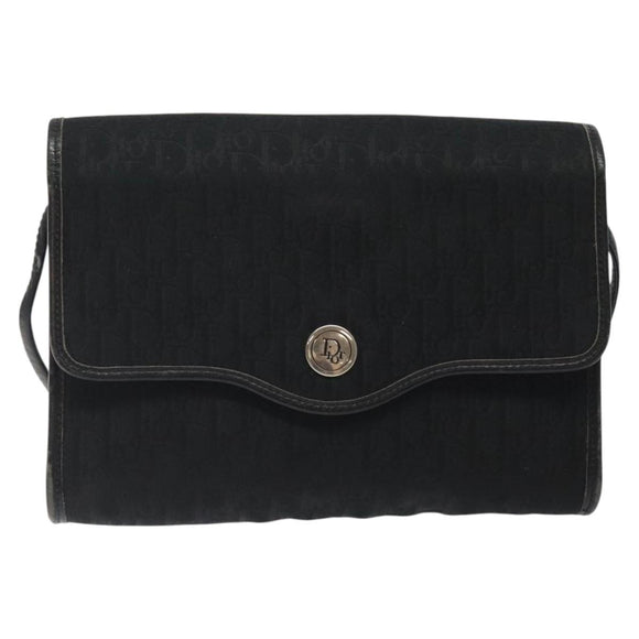 Christian Dior Trotter Canvas Shoulder Bag Black Gold Auth BA1830