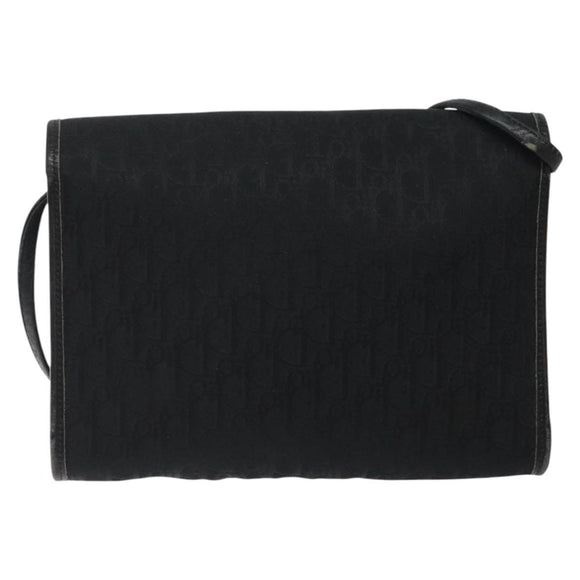 Christian Dior Trotter Canvas Shoulder Bag Black Gold Auth BA1830