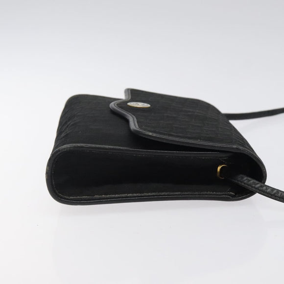 Christian Dior Trotter Canvas Shoulder Bag Black Gold Auth BA1830
