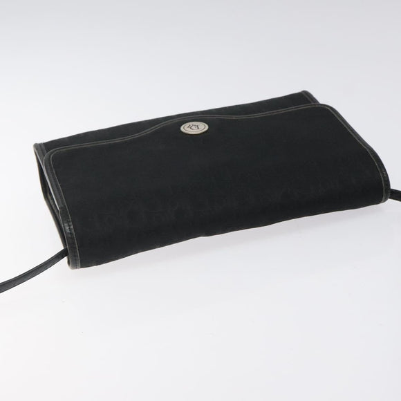 Christian Dior Trotter Canvas Shoulder Bag Black Gold Auth BA1830