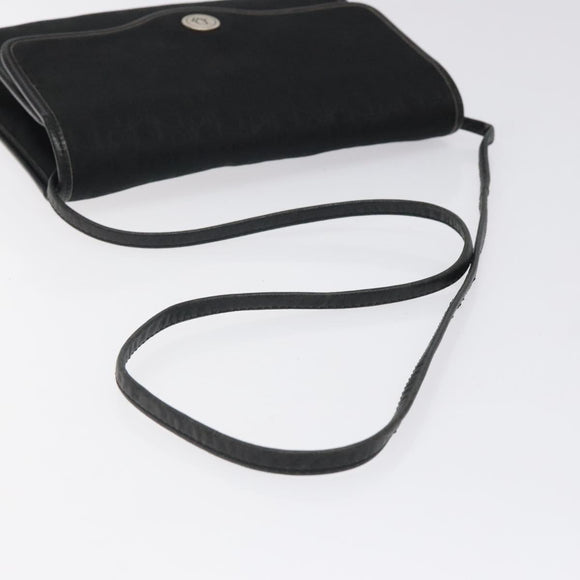 Christian Dior Trotter Canvas Shoulder Bag Black Gold Auth BA1830