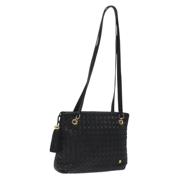 BALLY Quilted Shoulder Bag Leather Black Gold Auth BA1832