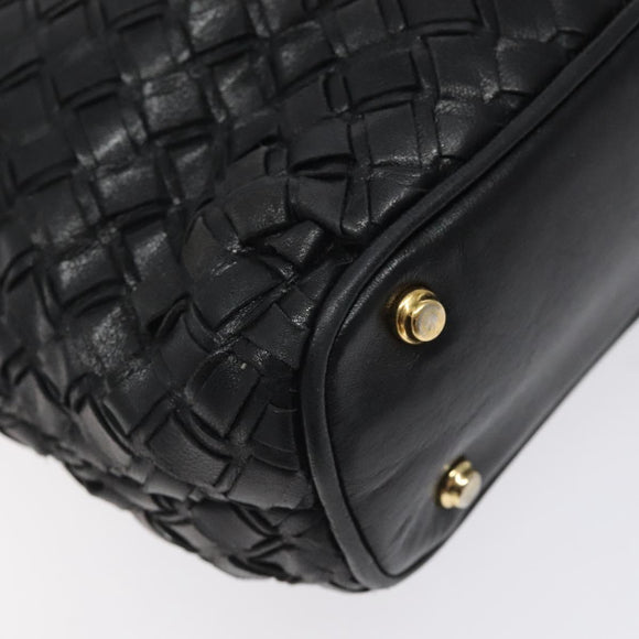 BALLY Quilted Shoulder Bag Leather Black Gold Auth BA1832