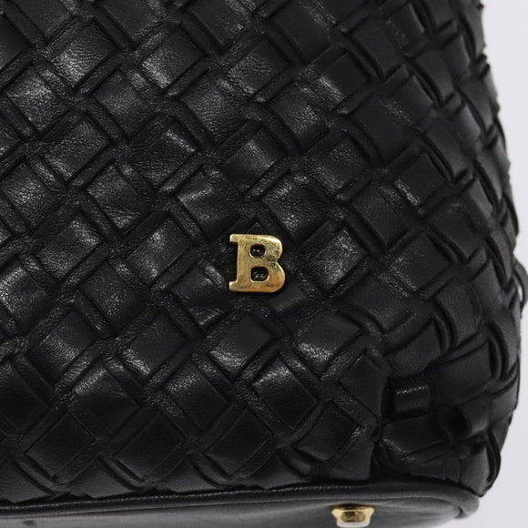 BALLY Quilted Shoulder Bag Leather Black Gold Auth BA1832
