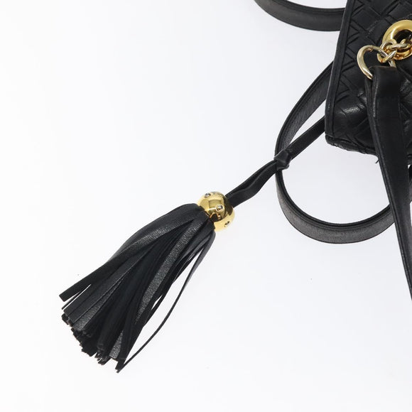 BALLY Quilted Shoulder Bag Leather Black Gold Auth BA1832