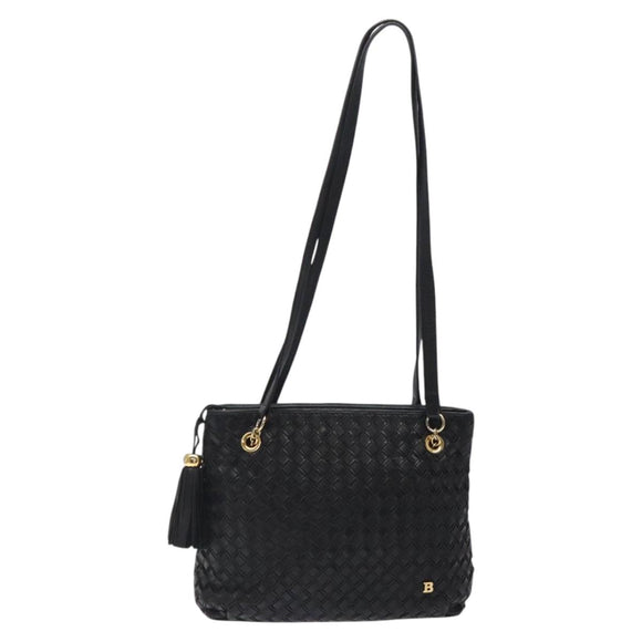 BALLY Quilted Shoulder Bag Leather Black Gold Auth BA1832