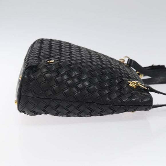 BALLY Quilted Shoulder Bag Leather Black Gold Auth BA1832