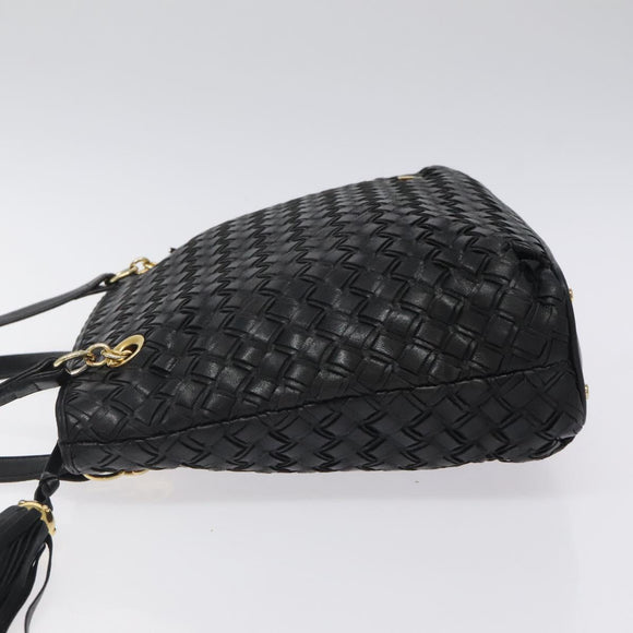 BALLY Quilted Shoulder Bag Leather Black Gold Auth BA1832