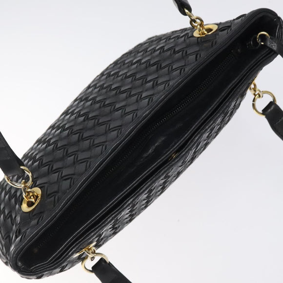 BALLY Quilted Shoulder Bag Leather Black Gold Auth BA1832