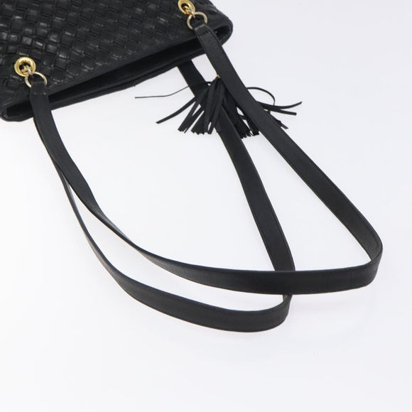 BALLY Quilted Shoulder Bag Leather Black Gold Auth BA1832