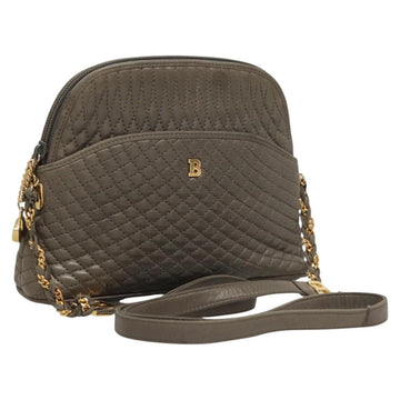 BALLY Quilted Chain Shoulder Bag Leather Gray Gold Auth BA1833