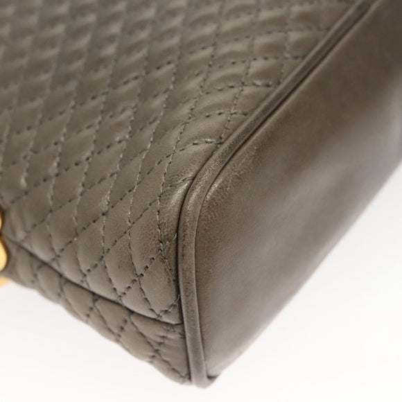 BALLY Quilted Chain Shoulder Bag Leather Gray Gold Auth BA1833