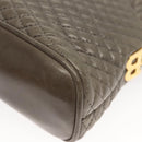 BALLY Quilted Chain Shoulder Bag Leather Gray Gold Auth BA1833-14