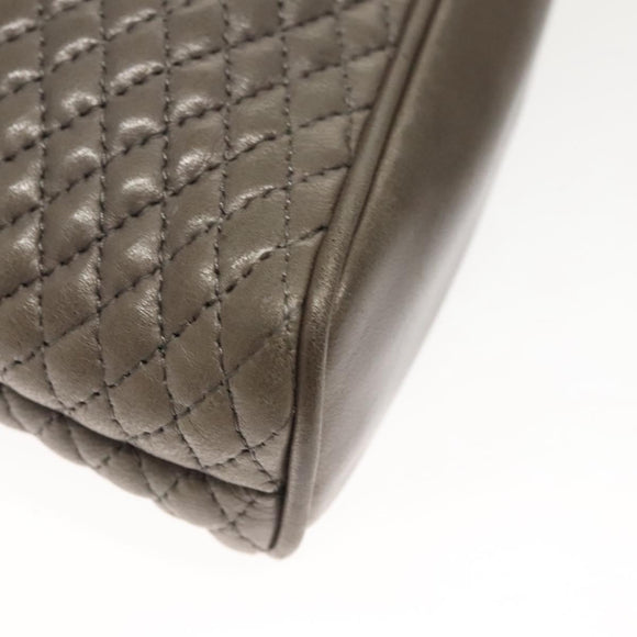 BALLY Quilted Chain Shoulder Bag Leather Gray Gold Auth BA1833