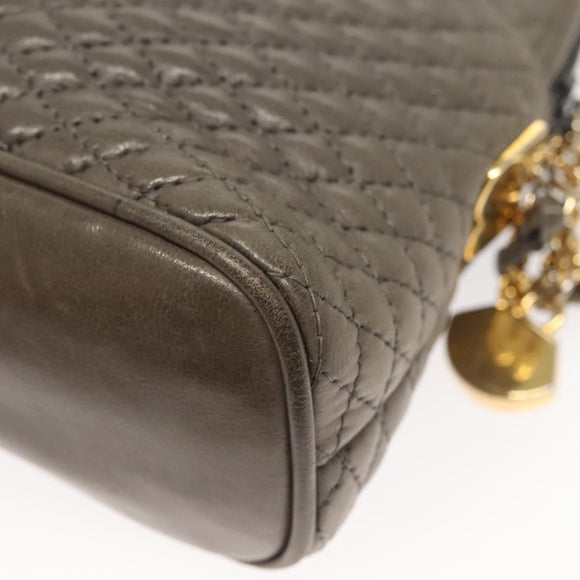 BALLY Quilted Chain Shoulder Bag Leather Gray Gold Auth BA1833