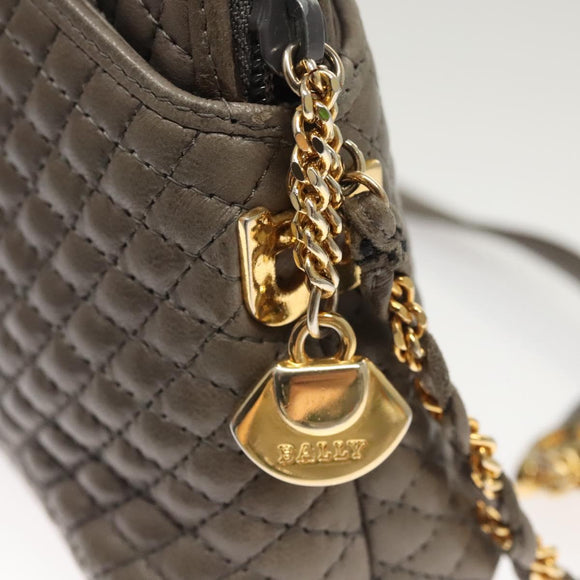 BALLY Quilted Chain Shoulder Bag Leather Gray Gold Auth BA1833