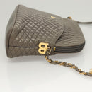 BALLY Quilted Chain Shoulder Bag Leather Gray Gold Auth BA1833-3