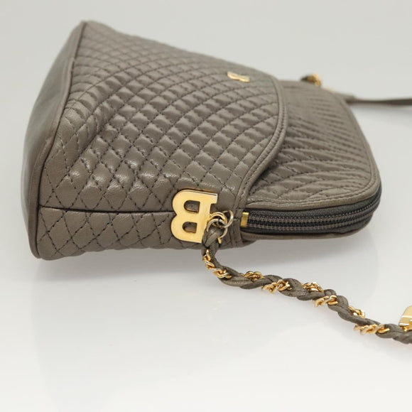 BALLY Quilted Chain Shoulder Bag Leather Gray Gold Auth BA1833