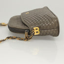BALLY Quilted Chain Shoulder Bag Leather Gray Gold Auth BA1833-4