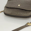 BALLY Quilted Chain Shoulder Bag Leather Gray Gold Auth BA1833-6