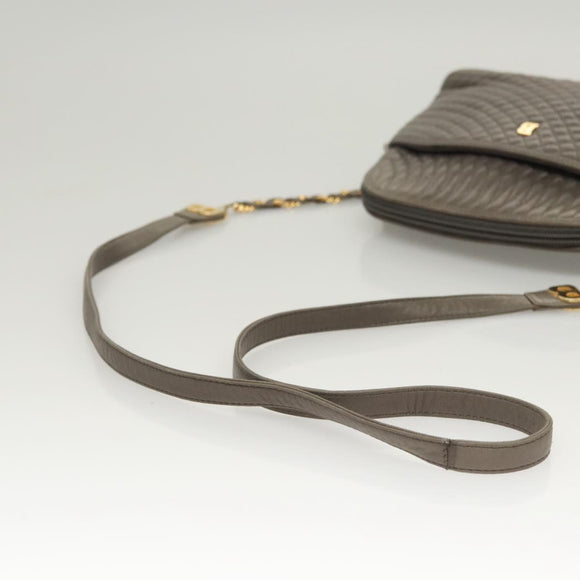 BALLY Quilted Chain Shoulder Bag Leather Gray Gold Auth BA1833