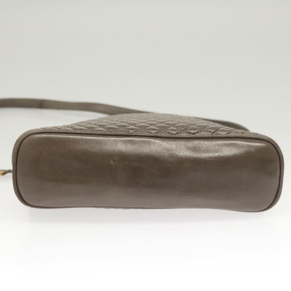 BALLY Quilted Chain Shoulder Bag Leather Gray Gold Auth BA1833