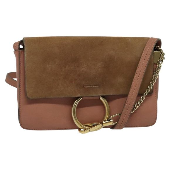 Chloe Fay Shoulder Bag Leather Pink Gold Auth BA1843