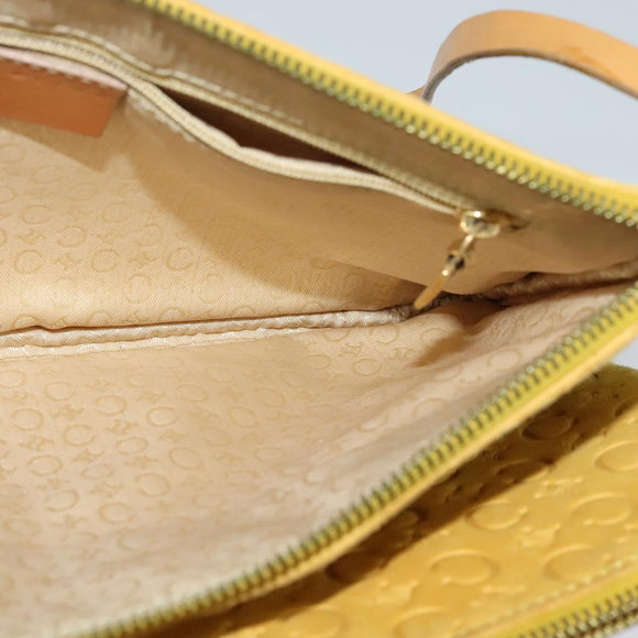 CELINE C Macadam Canvas Shoulder Bag Suede Yellow Gold Auth BA1861
