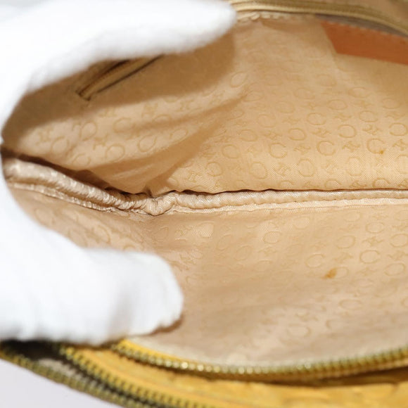 CELINE C Macadam Canvas Shoulder Bag Suede Yellow Gold Auth BA1861