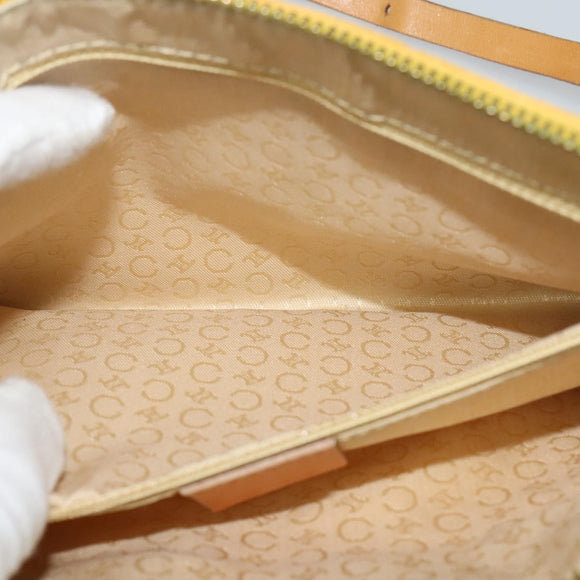 CELINE C Macadam Canvas Shoulder Bag Suede Yellow Gold Auth BA1861