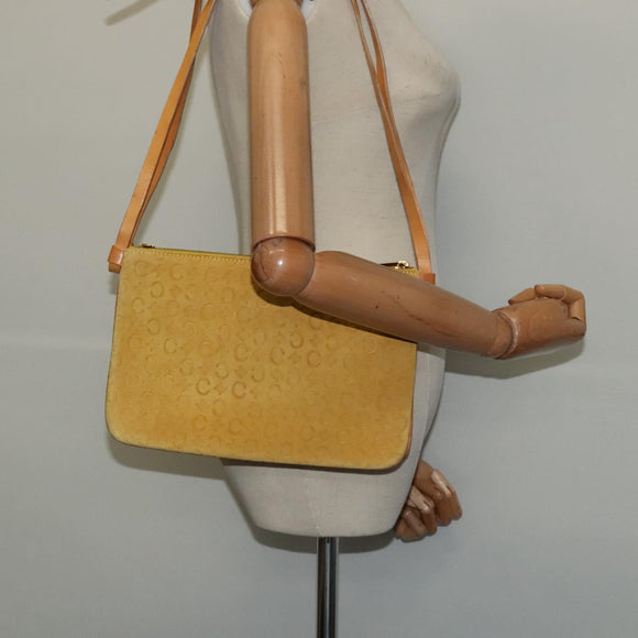 CELINE C Macadam Canvas Shoulder Bag Suede Yellow Gold Auth BA1861