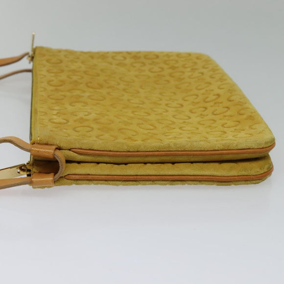 CELINE C Macadam Canvas Shoulder Bag Suede Yellow Gold Auth BA1861