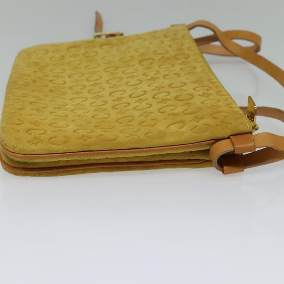 CELINE C Macadam Canvas Shoulder Bag Suede Yellow Gold Auth BA1861