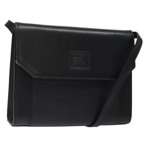 Burberrys Shoulder Bag Leather Black Gold Auth BA1863