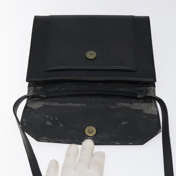 Burberrys Shoulder Bag Leather Black Gold Auth BA1863